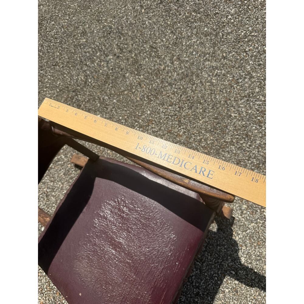 🪑 Antique Child’s Rocking Chair Burgundy Leather & Wood Carved Arms Rivets - Picture 7 of 7